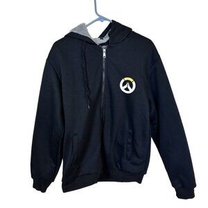 Mens Overwatch Black Sherpa Fleese Lined Zip UP Hoodie Large Gaming Gamer